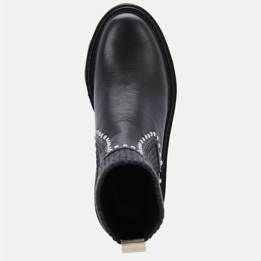 Dolce Vita Stud H2O Boots Black Leather and Knit Chelsea Studded Boot NWT 7.5 - Picture 8 of 9